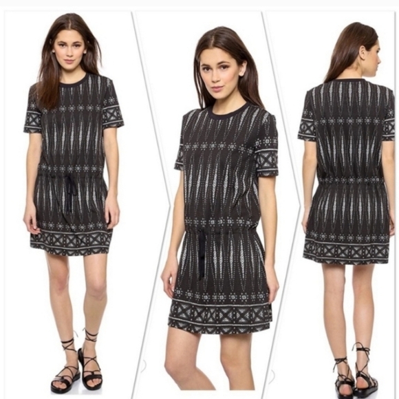Tory Burch Bologan Knit Aztec Drawstring Dress in Charcoal and White Sz XL - Picture 1 of 10